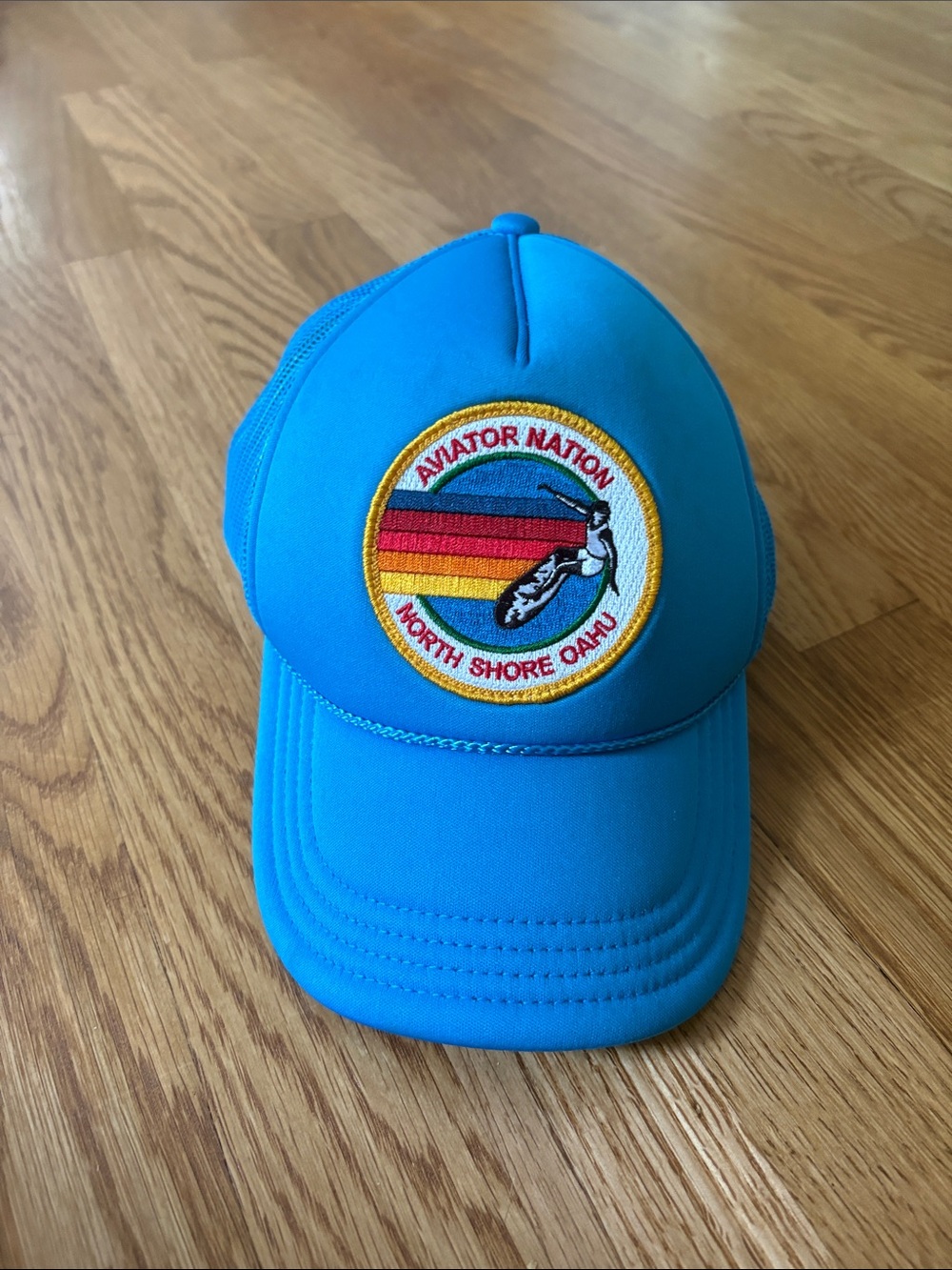 Aviator Nation Turquoise Blue Trucker Cap with Retro Patch